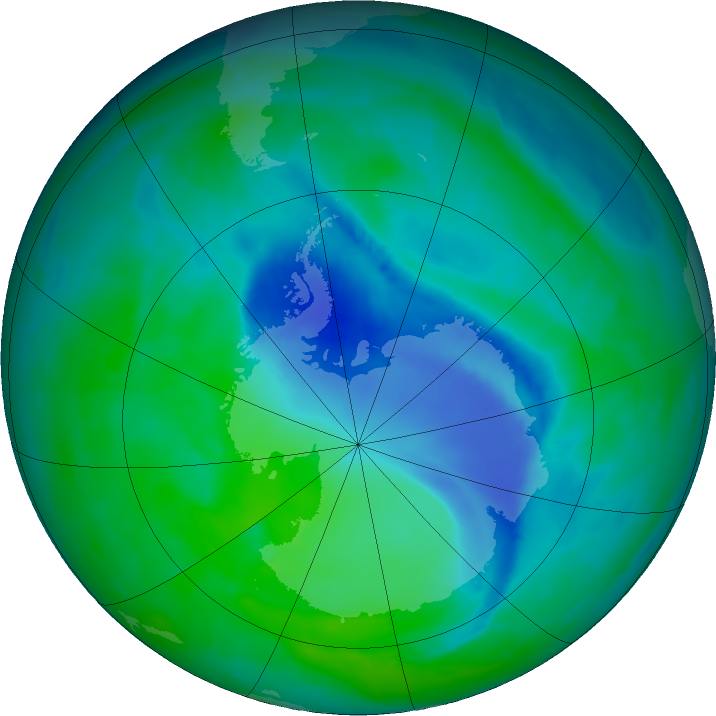 Antarctic ozone map for 16 December 2015